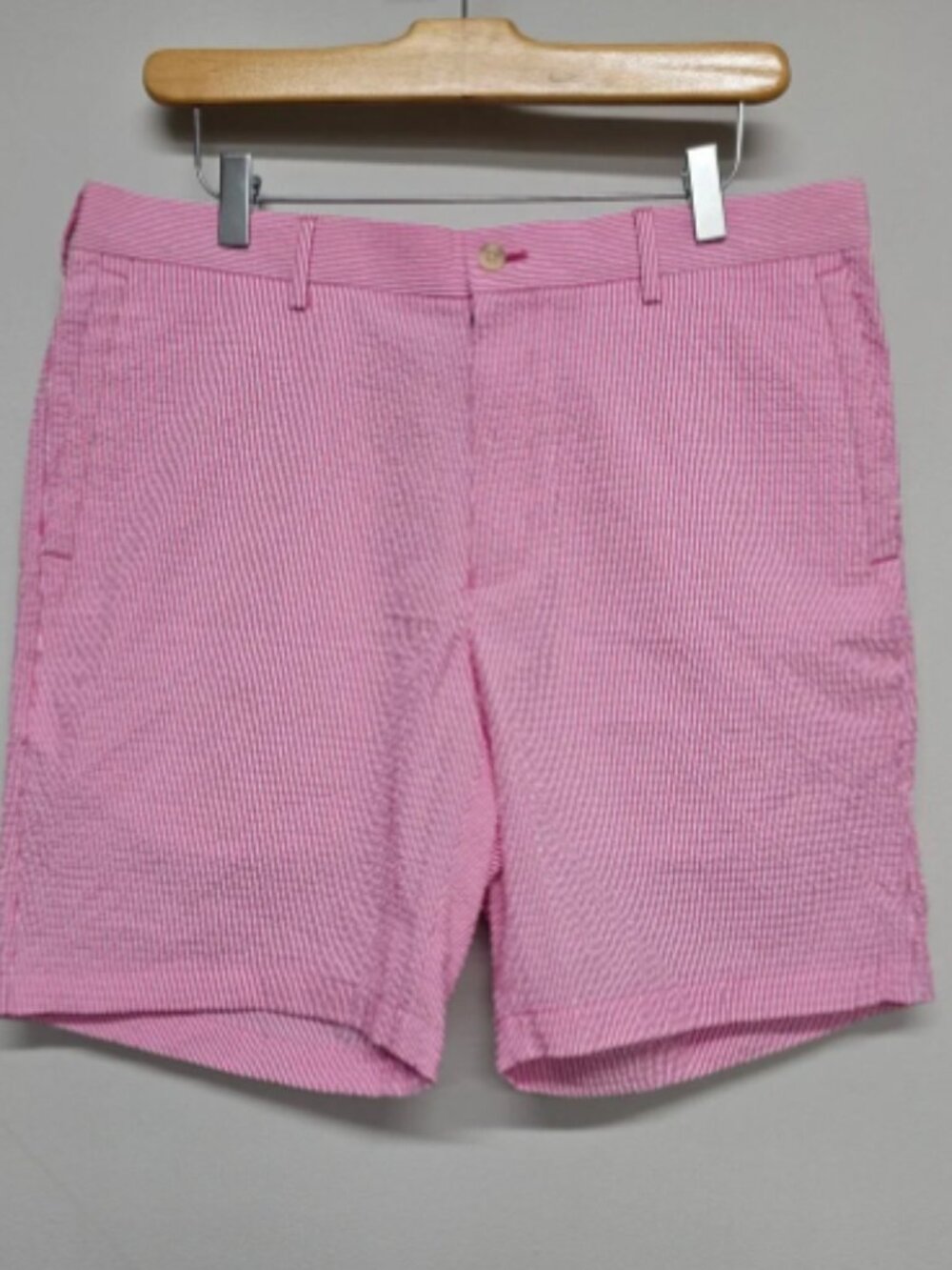 Peter Millar Featherweight Seersucker Shorts Mens 34 Pink White Stripe Preppy